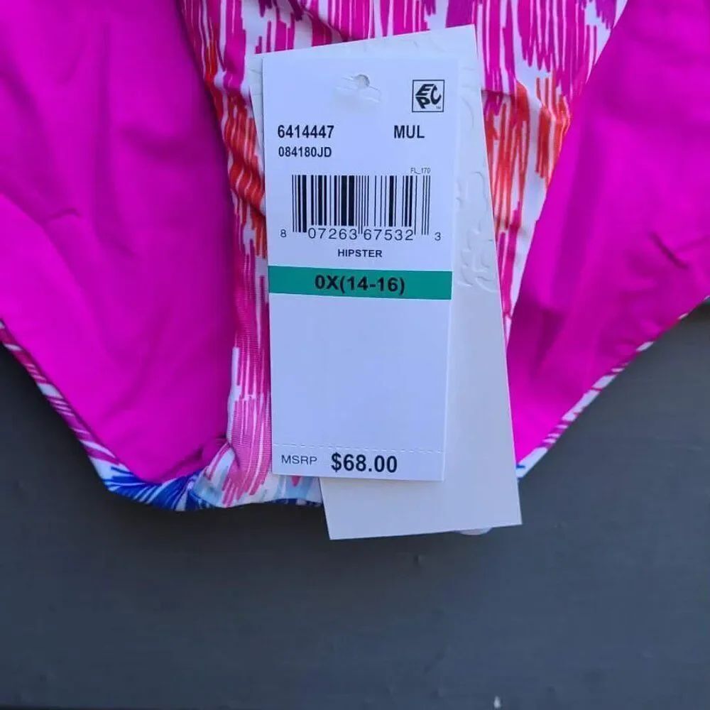 BECCA Pink Blue White Bikini Bottoms Size 0X (14-16) NWT! - Picture 3 of 8
